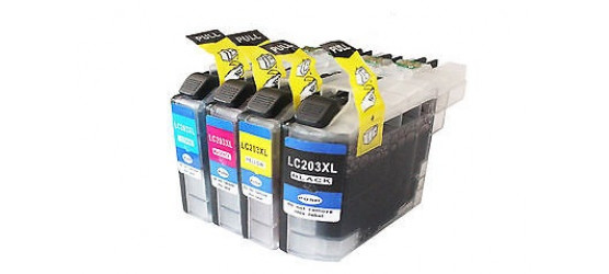 Complete set of 4 Brother LC-203XL High Yield Compatible Inkjet Cartridges